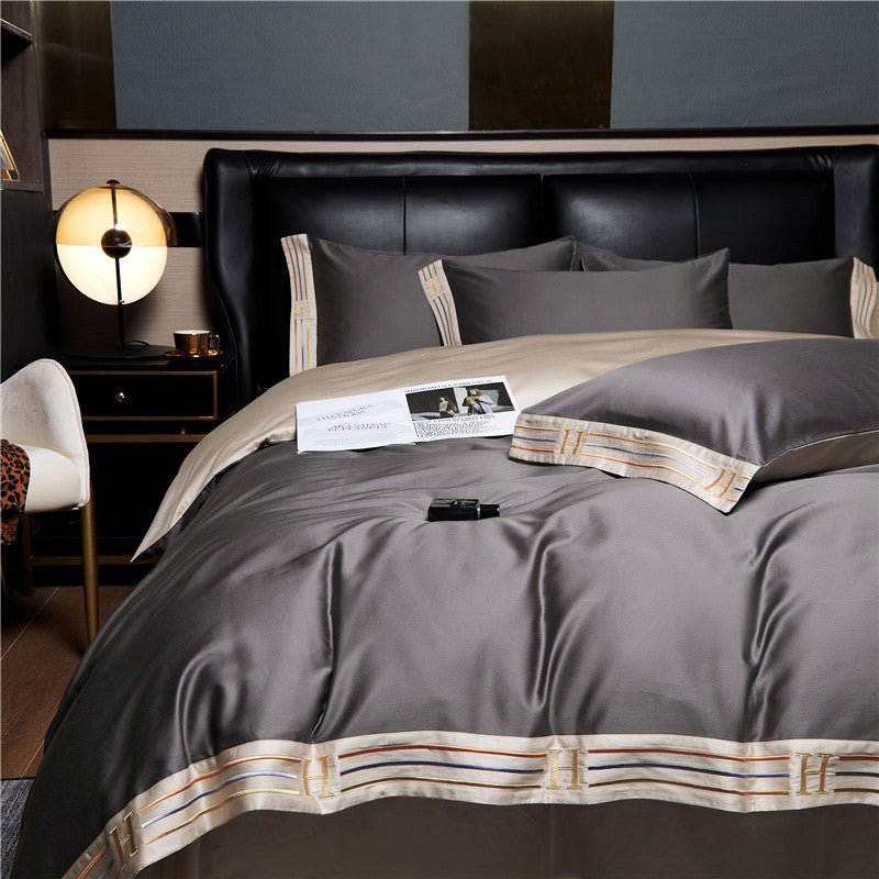 Embroidered Satin Cotton Bedding Set 4 Piece Comfortable Bed sheets - Nalani - UK Fashion Clothing and Decor