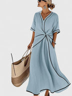 Erykahhh Elegant Lightweight Summer Dress With Comfort Soft Breathable Fit And Elongating Vertical Stripes - Nalani - Fashion Clothing and Decor