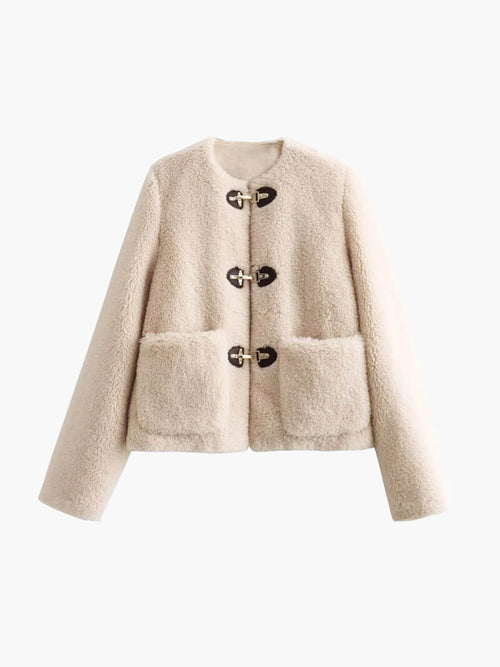 Faux Fleece Teddy Coat O Neck For Autumn And Winter - Nalani - UK Fashion Clothing and Decor