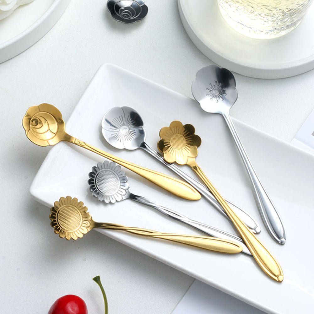 Floral Teaspoon Set Stainless Steel With Flower Design - Nalani - UK Fashion Clothing and Decor
