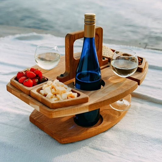 Folding Wooden Picnic Table With Wine Holder For Outdoors - Nalani - UK Fashion Clothing and Decor