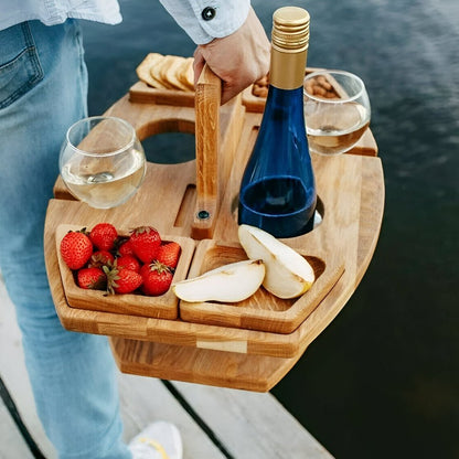 Folding Wooden Picnic Table With Wine Holder For Outdoors - Nalani - UK Fashion Clothing and Decor
