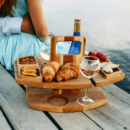 Folding Wooden Picnic Table With Wine Holder For Outdoors - Nalani - UK Fashion Clothing and Decor