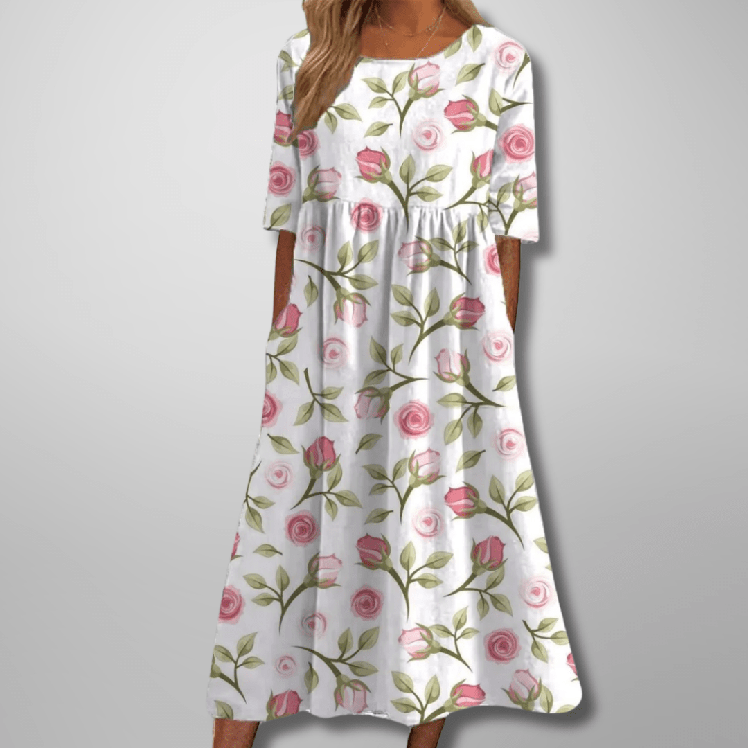 Gail | Relaxed Floral Midi Dress Perfect For Garden Parties - Nalani - Fashion Clothing and Decor