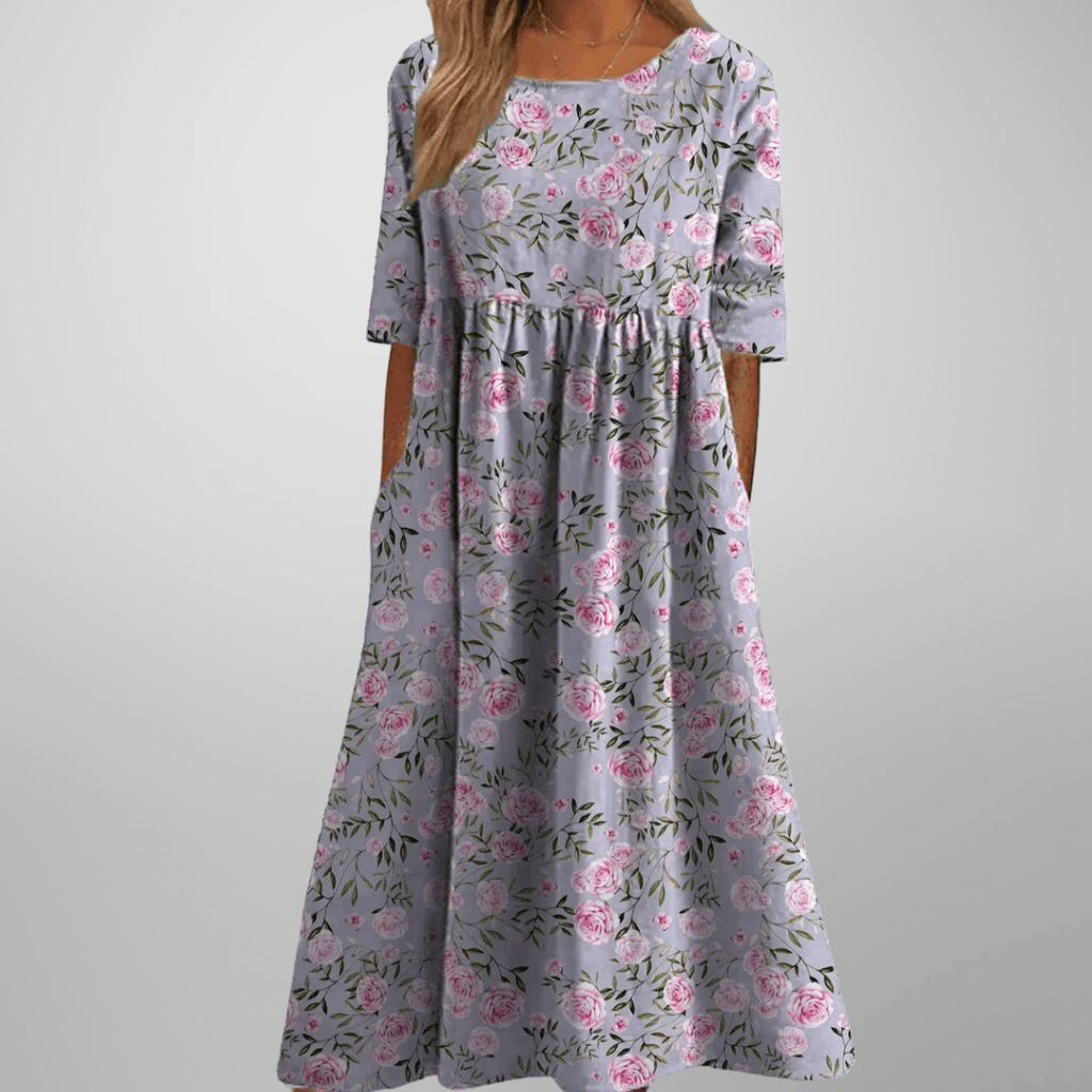 Gail | Relaxed Floral Midi Dress Perfect For Garden Parties - Nalani - Fashion Clothing and Decor