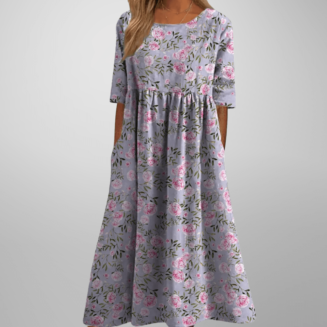 Gail | Relaxed Floral Midi Dress Perfect For Garden Parties - Nalani - Fashion Clothing and Decor