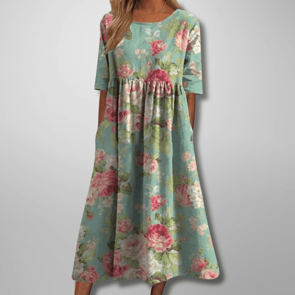 Gail | Relaxed Floral Midi Dress Perfect For Garden Parties - Nalani - Fashion Clothing and Decor