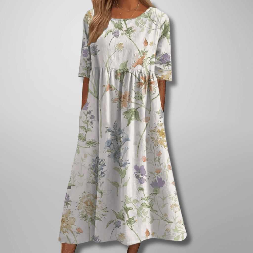 Gail | Relaxed Floral Midi Dress Perfect For Garden Parties - Nalani - Fashion Clothing and Decor