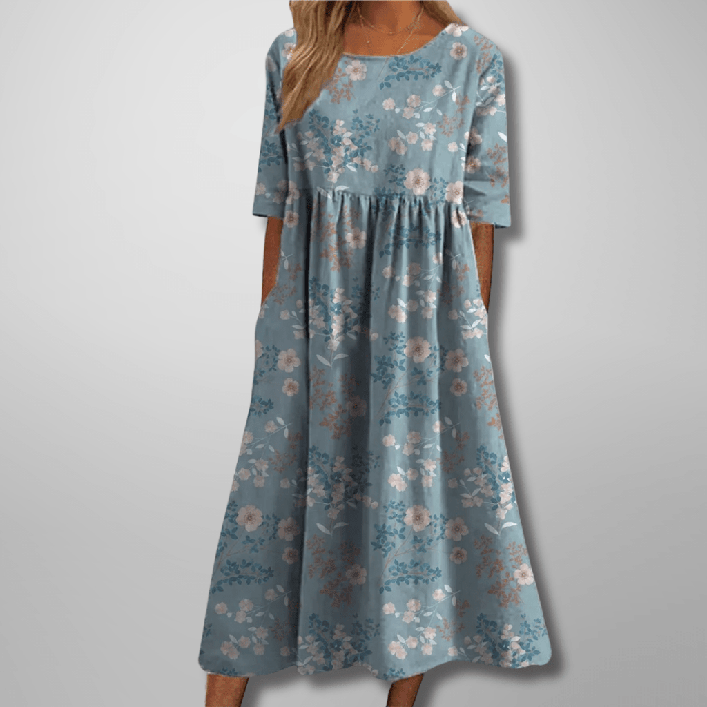 Gail | Relaxed Floral Midi Dress Perfect For Garden Parties - Nalani - Fashion Clothing and Decor