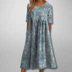 Gail | Relaxed Floral Midi Dress Perfect For Garden Parties - Nalani - Fashion Clothing and Decor
