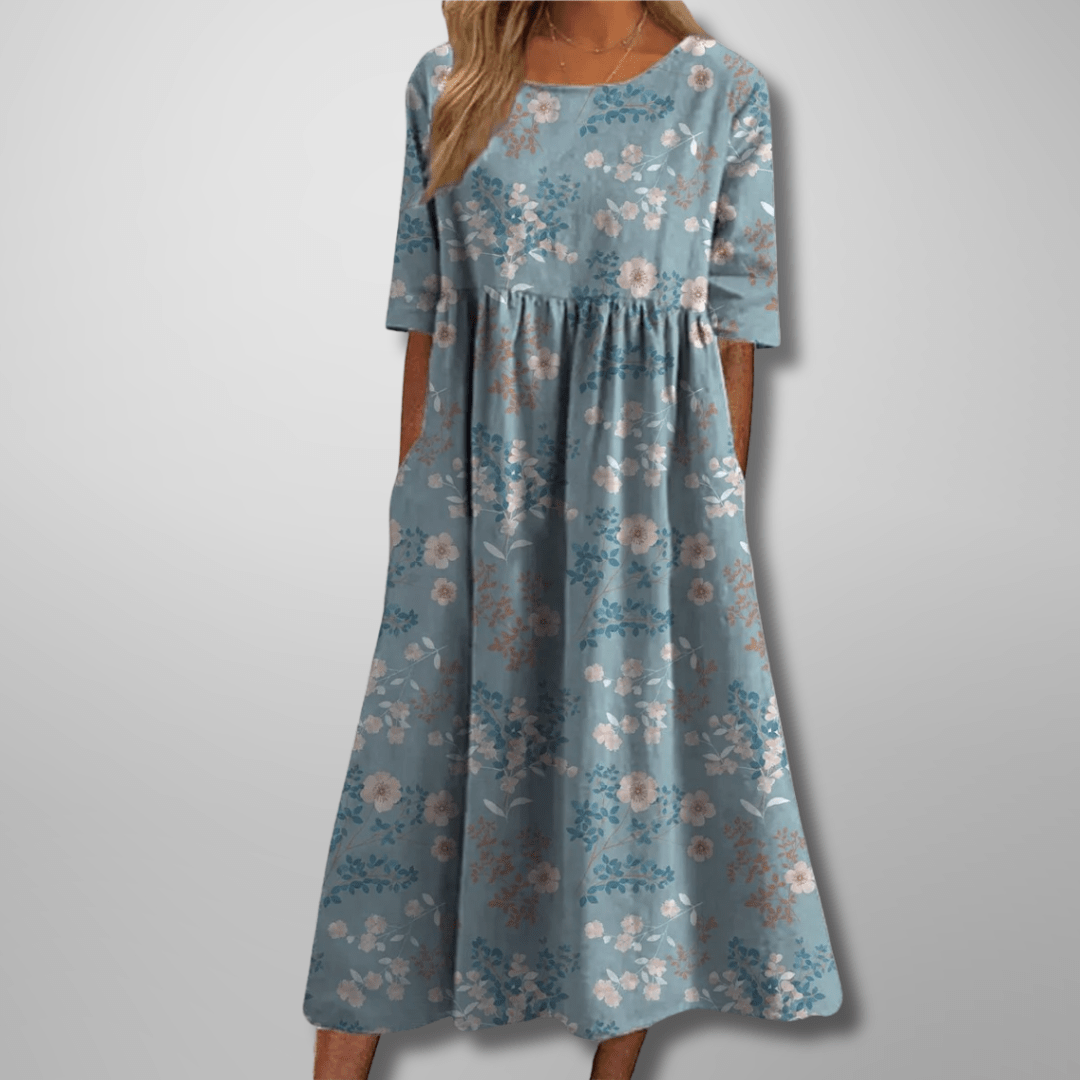 Gail | Relaxed Floral Midi Dress Perfect For Garden Parties - Nalani - Fashion Clothing and Decor