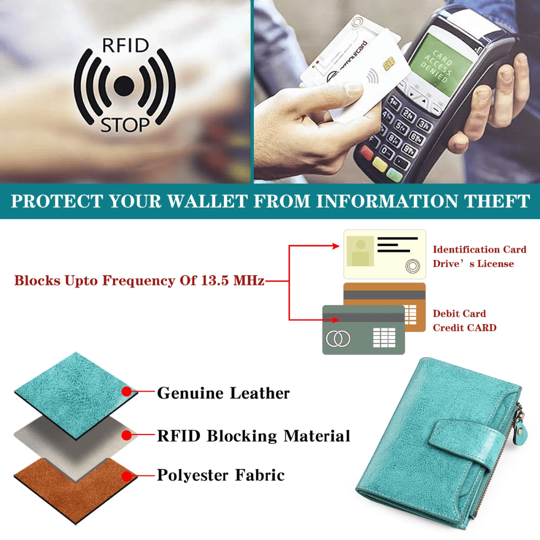 Genuine Leather RFID Wallet - Compact Bifold with Coin Pocket - Nalani - Fashion Clothing and Decor