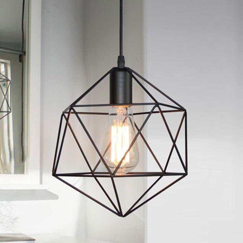 Geometric Cage Pendant Light Industrial Lamp Black Gold - Nalani - UK Fashion Clothing and Decor