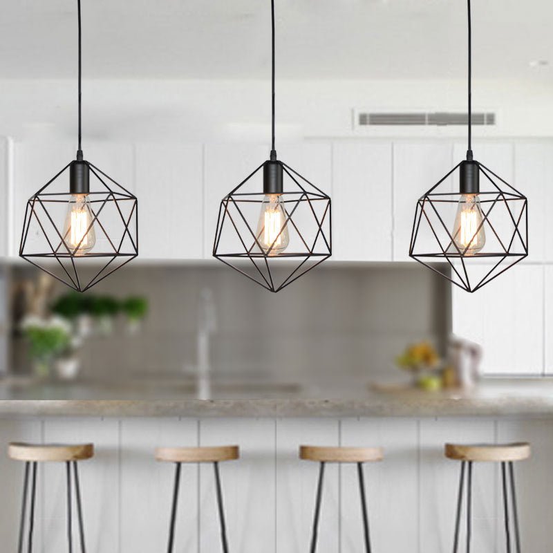 Geometric Cage Pendant Light Industrial Lamp Black Gold - Nalani - UK Fashion Clothing and Decor