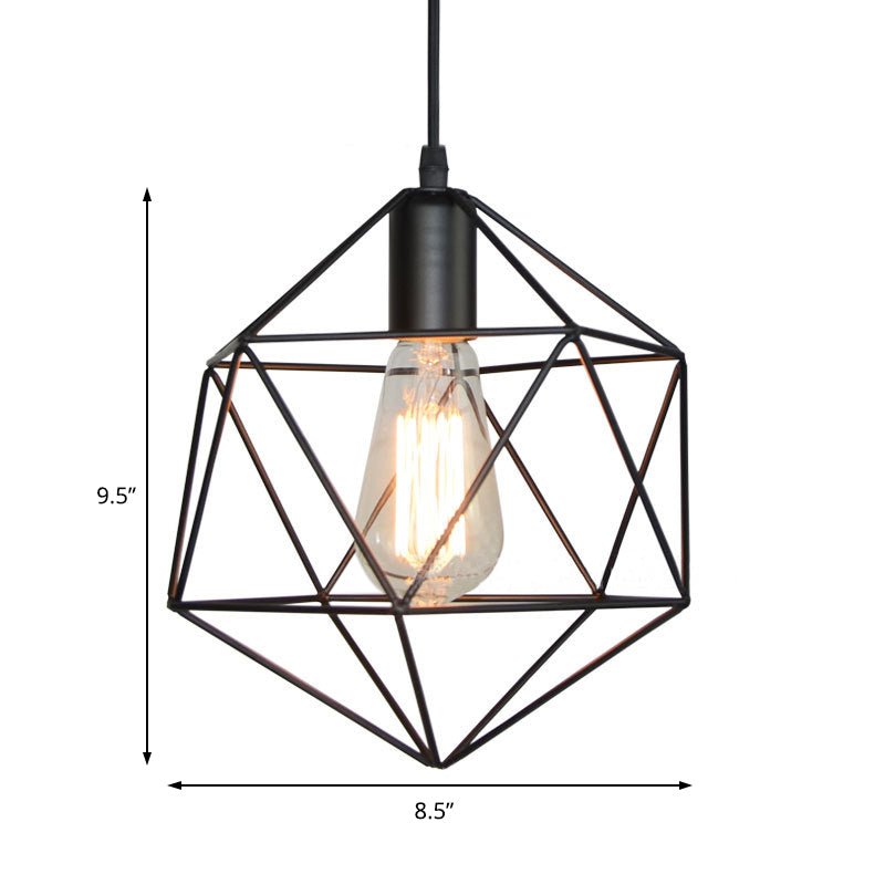 Geometric Cage Pendant Light Industrial Lamp Black Gold - Nalani - UK Fashion Clothing and Decor