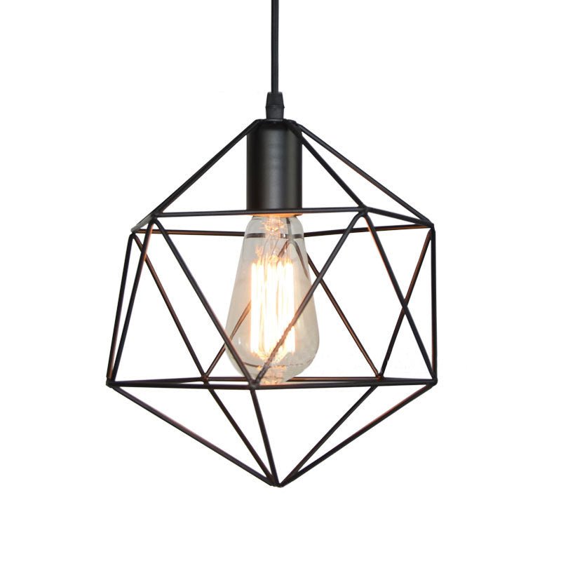 Geometric Cage Pendant Light Industrial Lamp Black Gold - Nalani - UK Fashion Clothing and Decor