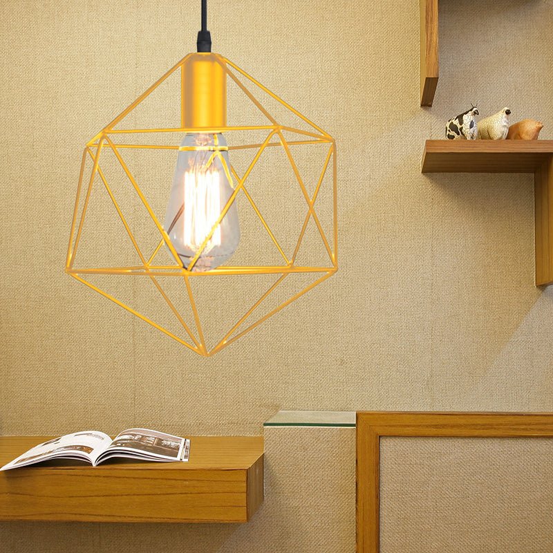 Geometric Cage Pendant Light Industrial Lamp Black Gold - Nalani - UK Fashion Clothing and Decor