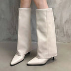 Glossy Black Knee High Boots With Pointed Toe Stiletto Heel For Women - Nalani - UK Fashion Clothing and Decor
