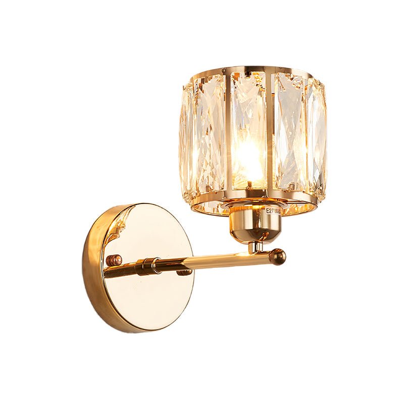 Gold Crystal Wall Lamp Cylinder Sconce Light 1 Head - Nalani - UK Fashion Clothing and Decor