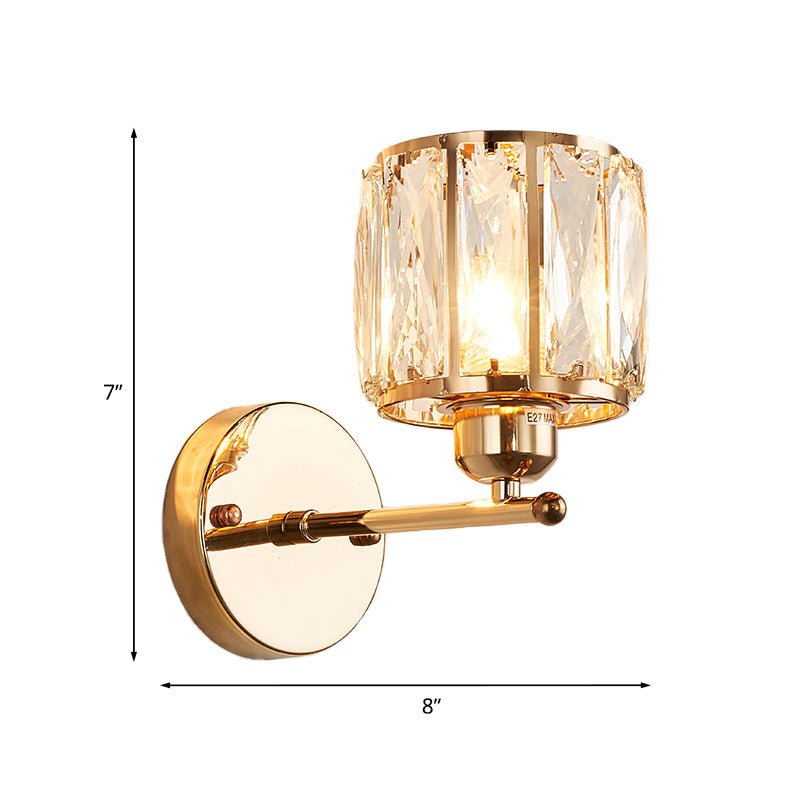 Gold Crystal Wall Lamp Cylinder Sconce Light 1 Head - Nalani - UK Fashion Clothing and Decor