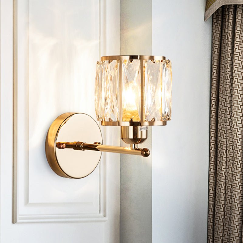 Gold Crystal Wall Lamp Cylinder Sconce Light 1 Head - Nalani - UK Fashion Clothing and Decor