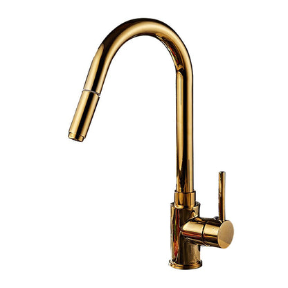 Gold Finish Single Hole Kitchen Faucet With Pull Sprayer - Nalani - UK Fashion Clothing and Decor