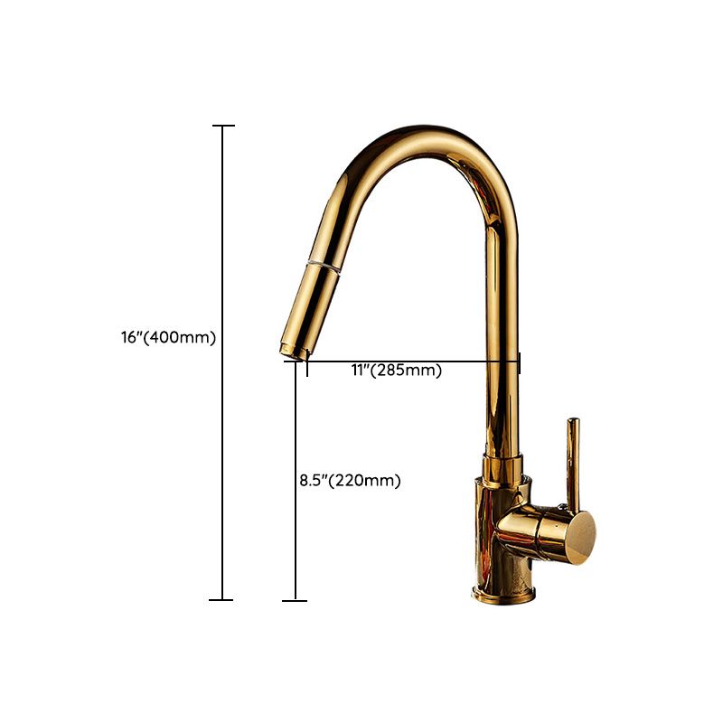Gold Finish Single Hole Kitchen Faucet With Pull Sprayer - Nalani - UK Fashion Clothing and Decor