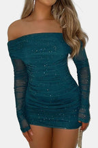 Grace – Sparkle Off-Shoulder Mesh Mini Dress Glitter Party Dress - Nalani - Fashion Clothing and Decor
