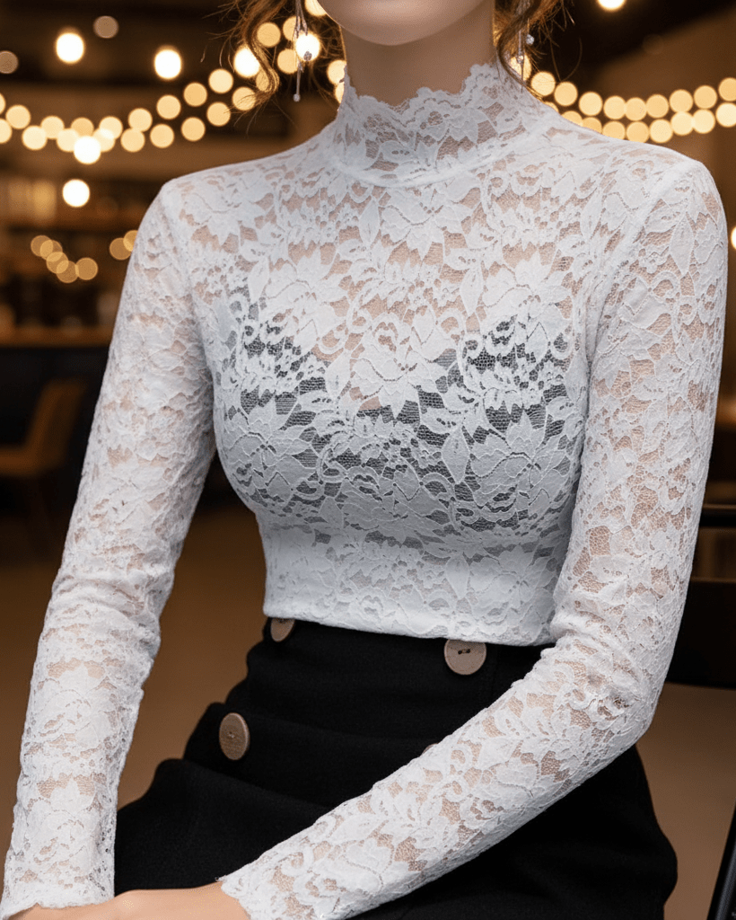 Isabelle | Floral Lace High Neck Blouse - Lumina For Romantic Style - Nalani - Fashion Clothing and Decor