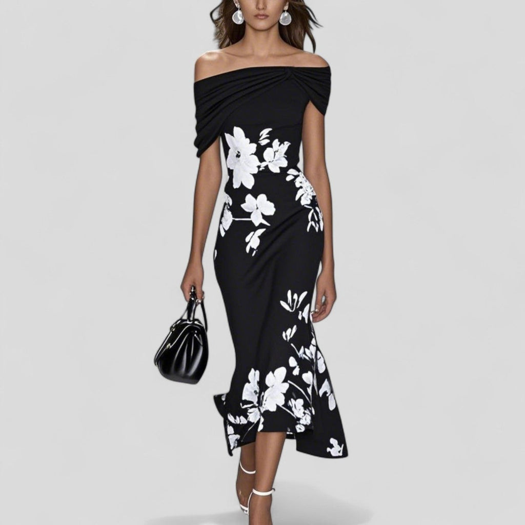 Isabrunel | Elegant Midi Dress With Statement Print And Day Comfort - Nalani - Fashion Clothing and Decor