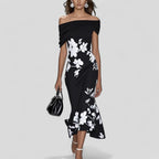 Isabrunel | Elegant Midi Dress With Statement Print And Day Comfort - Nalani - Fashion Clothing and Decor