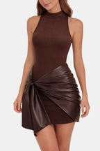 Izza – Tie Front Sleeveless Mini Dress With Faux Leather Tie - Nalani - Fashion Clothing and Decor