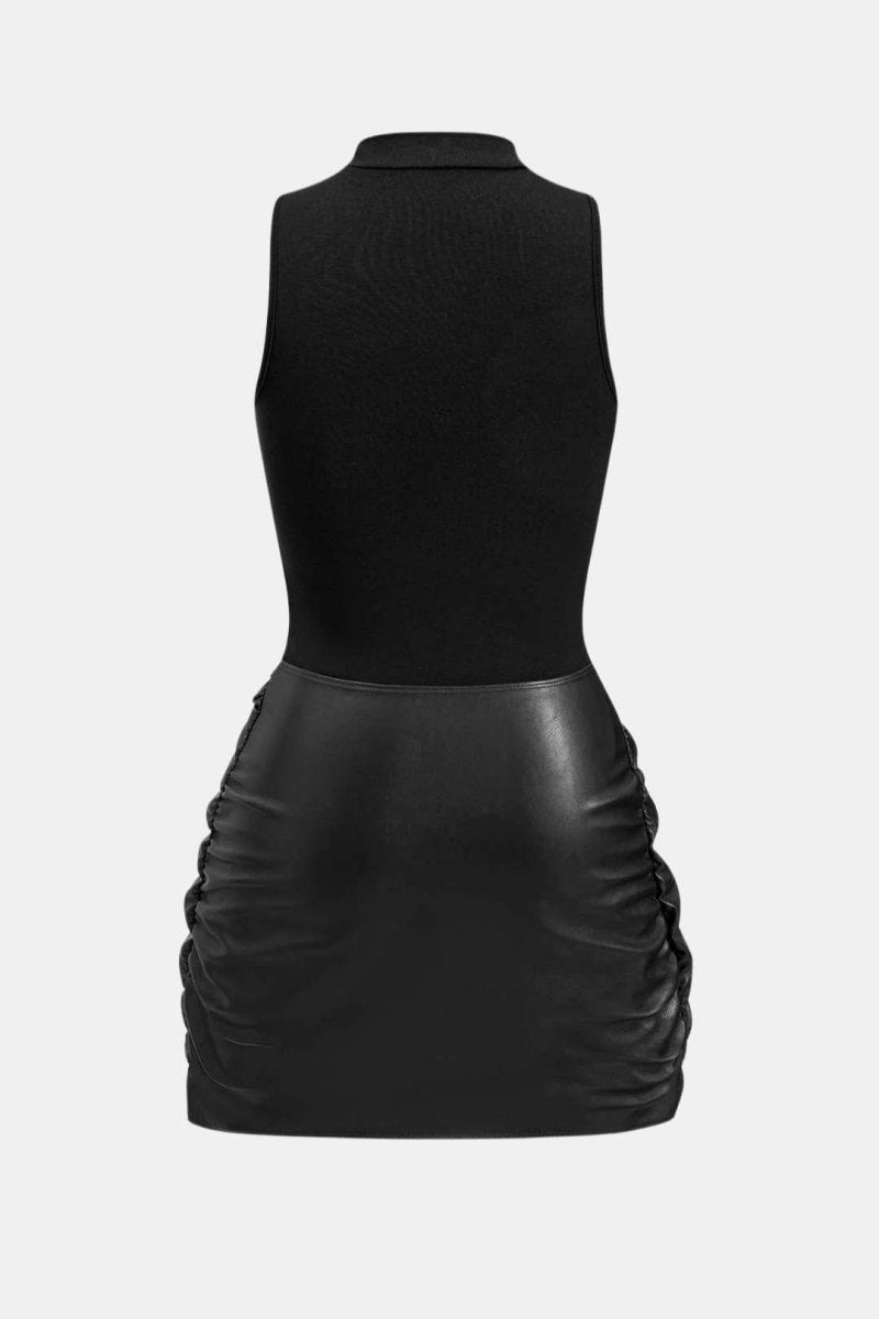 Izza – Tie Front Sleeveless Mini Dress With Faux Leather Tie - Nalani - Fashion Clothing and Decor