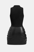 Izza – Tie Front Sleeveless Mini Dress With Faux Leather Tie - Nalani - Fashion Clothing and Decor