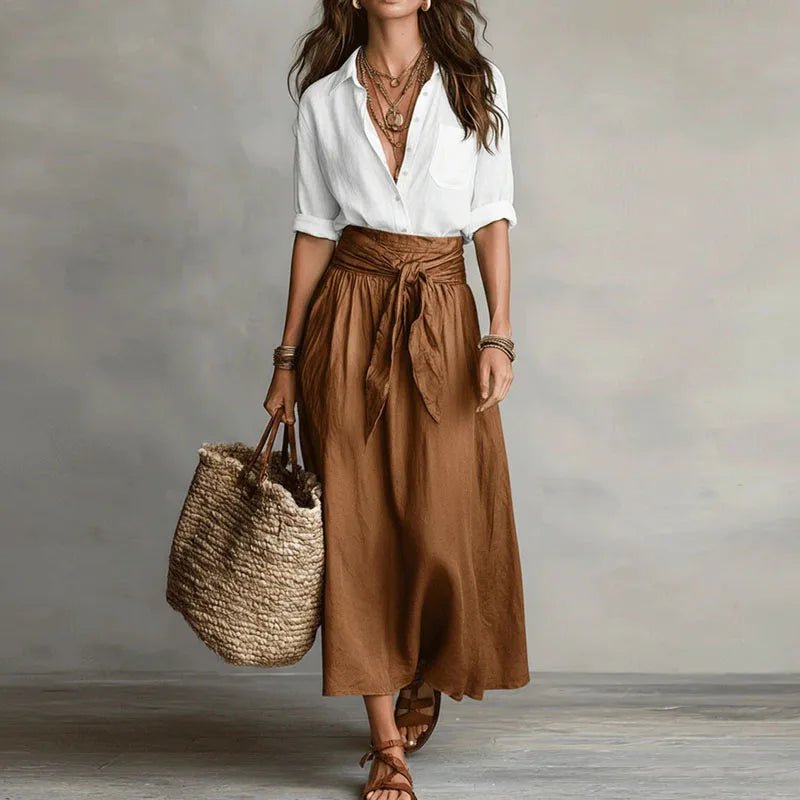 Jeanelle Linen Co-Ord Set With Airy Blouse And Structured Skirt - Nalani - Fashion Clothing and Decor