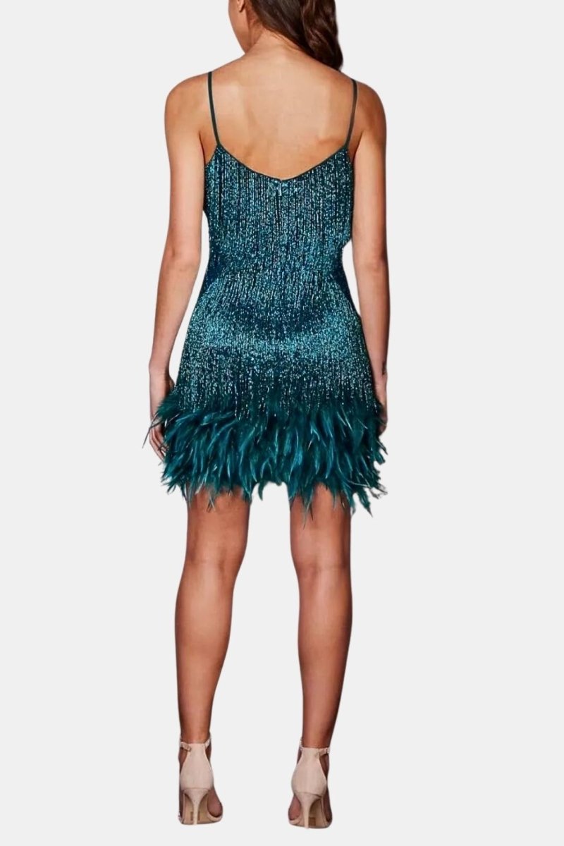 Jeena – Sequin Fringe Feather Party Dress With Vintage Glam - Nalani - Fashion Clothing and Decor