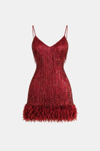 Jeena – Sequin Fringe Feather Party Dress With Vintage Glam - Nalani - Fashion Clothing and Decor