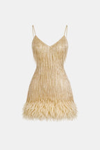 Jeena – Sequin Fringe Feather Party Dress With Vintage Glam - Nalani - Fashion Clothing and Decor