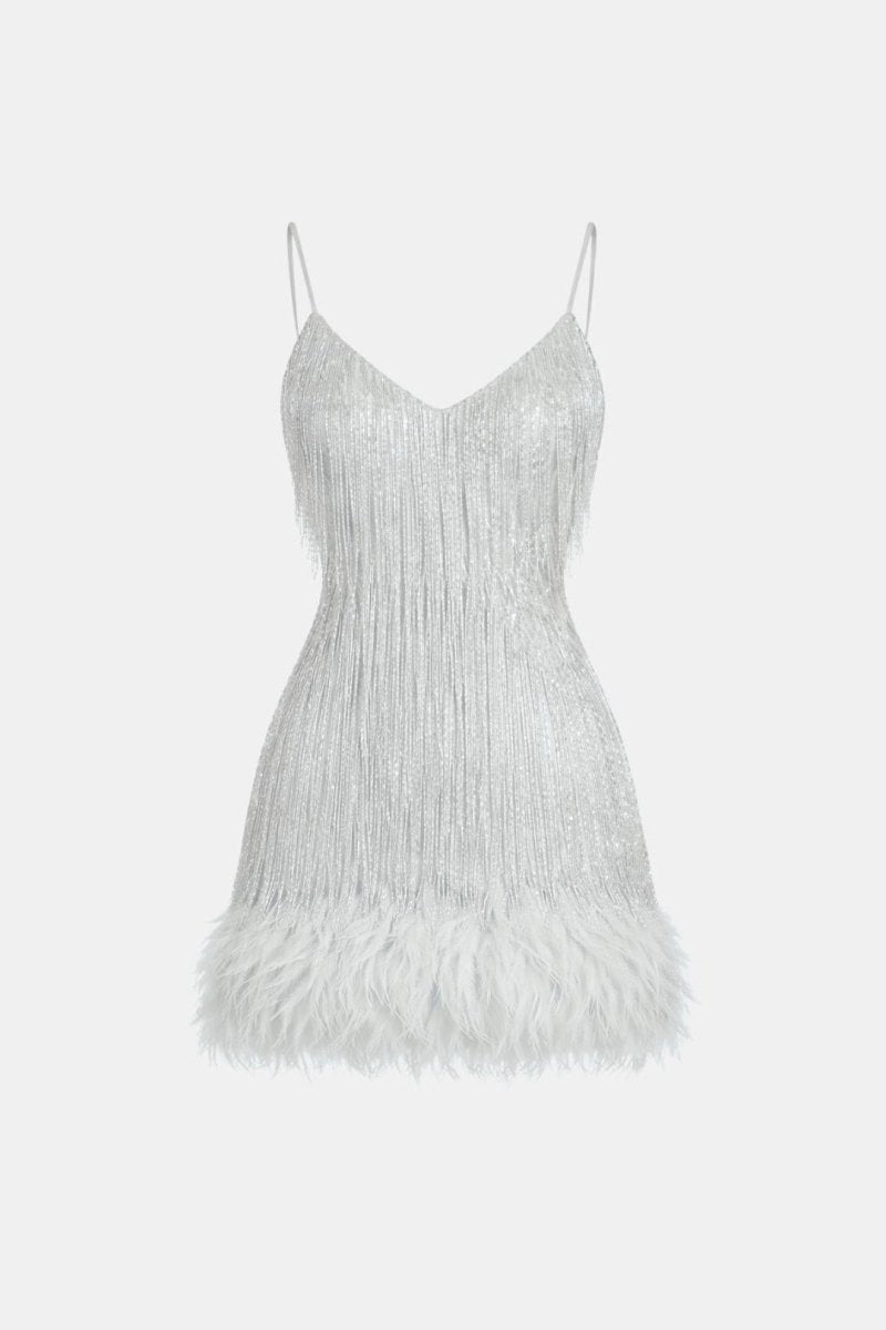 Jeena – Sequin Fringe Feather Party Dress With Vintage Glam - Nalani - Fashion Clothing and Decor