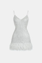 Jeena – Sequin Fringe Feather Party Dress With Vintage Glam - Nalani - Fashion Clothing and Decor