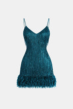 Jeena – Sequin Fringe Feather Party Dress With Vintage Glam - Nalani - Fashion Clothing and Decor