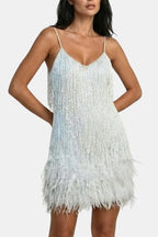 Jeena – Sequin Fringe Feather Party Dress With Vintage Glam - Nalani - Fashion Clothing and Decor