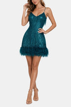 Jeena – Sequin Fringe Feather Party Dress With Vintage Glam - Nalani - Fashion Clothing and Decor