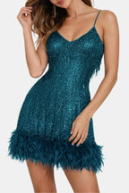 Jeena – Sequin Fringe Feather Party Dress With Vintage Glam - Nalani - Fashion Clothing and Decor