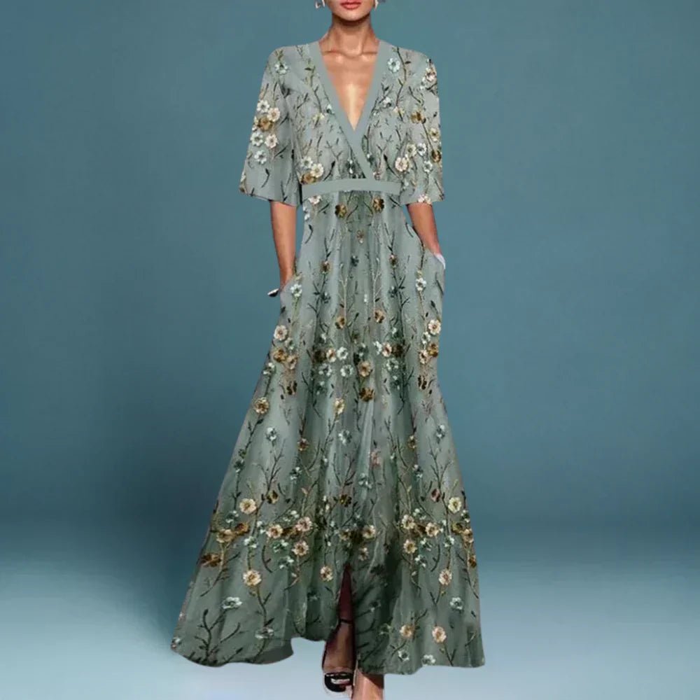 Jill | Elegant Maxi Dress With Floral Pattern For Garden Parties - Nalani - Fashion Clothing and Decor