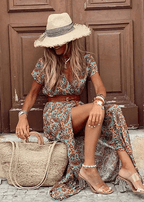 Justine | Airy Boho Maxi Dress With Matching Belt For Summer Days - Nalani - Fashion Clothing and Decor