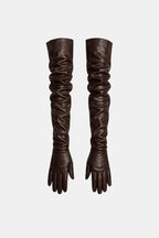 Kally – Slip On Faux Leather Long Gloves In Matte Finish - Nalani - Fashion Clothing and Decor