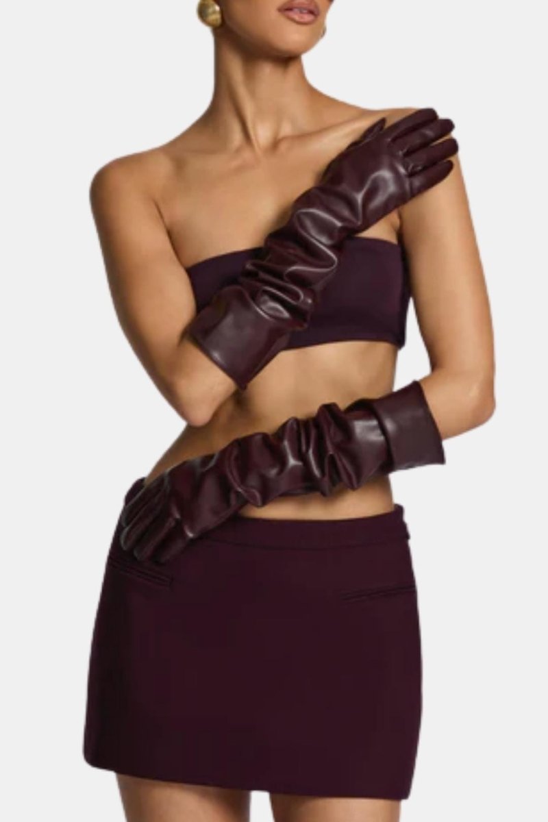 Kally – Slip On Faux Leather Long Gloves In Matte Finish - Nalani - Fashion Clothing and Decor