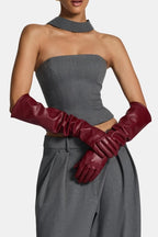 Kally – Slip On Faux Leather Long Gloves In Matte Finish - Nalani - Fashion Clothing and Decor