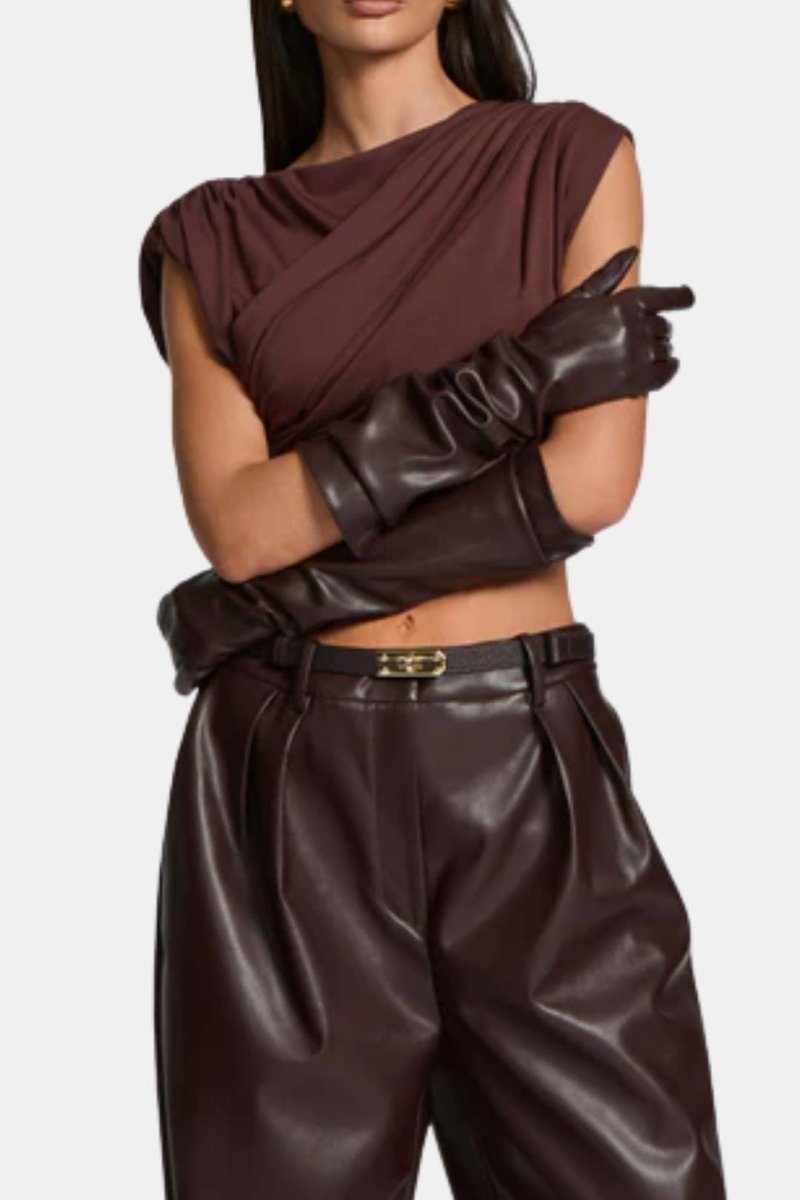 Kally – Slip On Faux Leather Long Gloves In Matte Finish - Nalani - Fashion Clothing and Decor